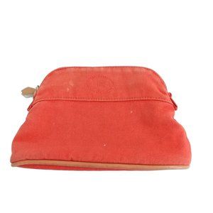 666105A V Hermes Clutch Bag Red Pouch Canvas